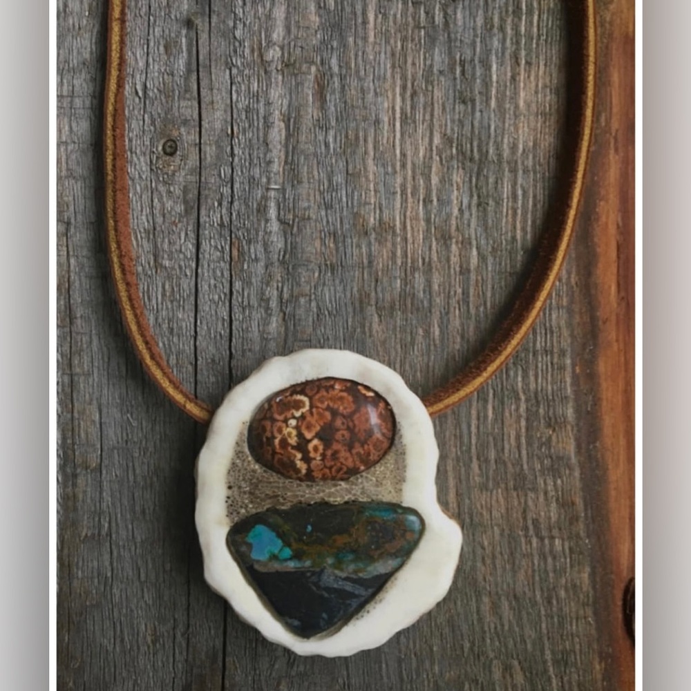 leopard Jasper and magnesite antler handmade necklace